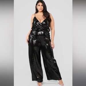 Black Sequin Wide Leg Jumpsuit- 1X, New with Tags 🔥